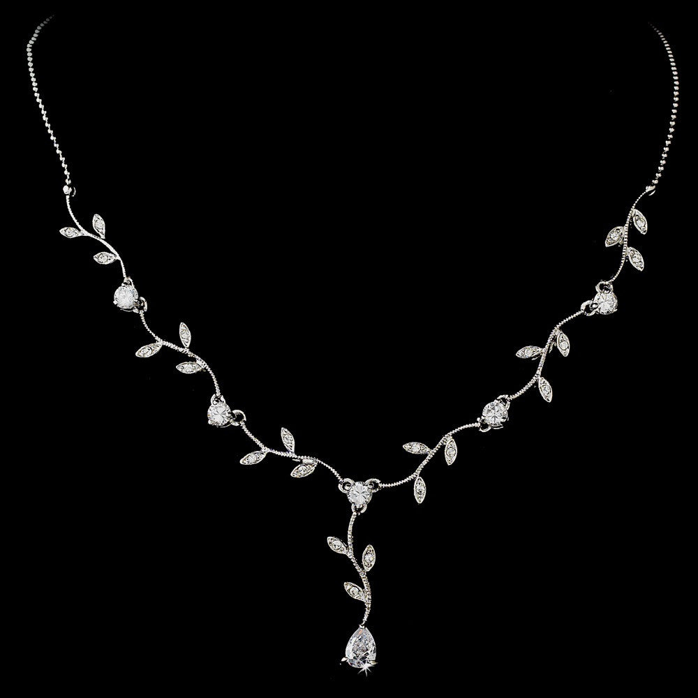 Silver Cubic Zirconia Vine Bridal Wedding Jewelry Set N 2014 & E 2657