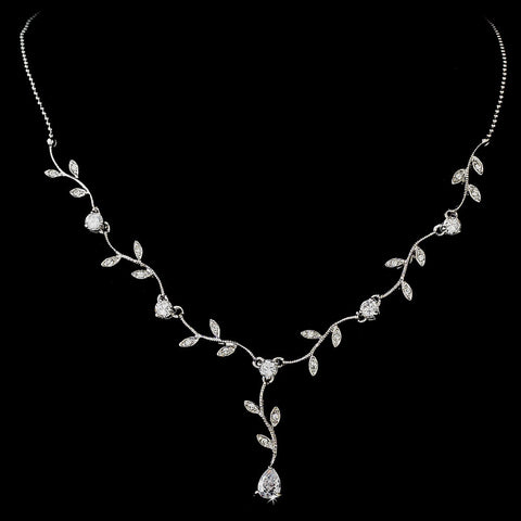 Lovely Silver Clear Cubic Zirconia Vine Bridal Wedding Necklace 2014