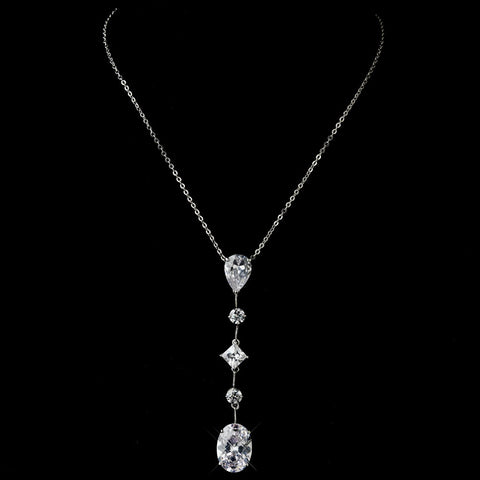 Silver Clear Multi Cut CZ Stone Bridal Wedding Necklace 2088 & Bridal Wedding Earrings 1725 Bridal Wedding Jewelry Set