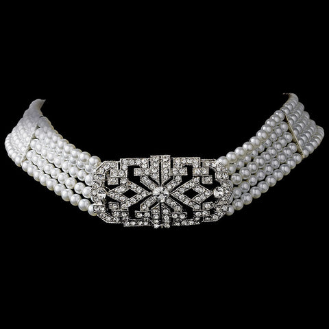 Silver Ivory Pearl Bridal Wedding Necklace Choker N 227
