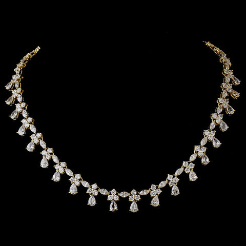 Gold Chain Drop Cubic Zirconia Bridal Wedding Necklace N 2346