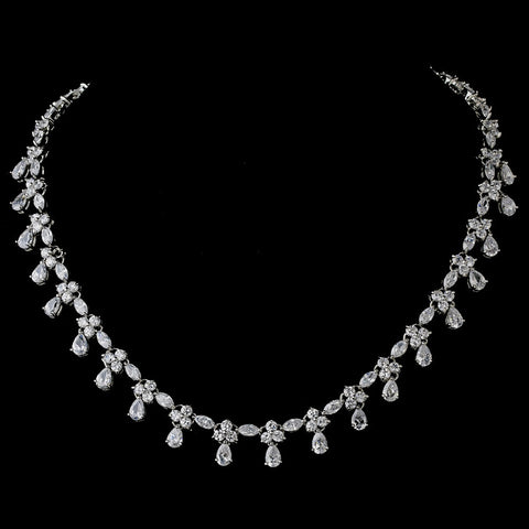 Silver Chain Drop Cubic Zirconia Bridal Wedding Necklace N 2346