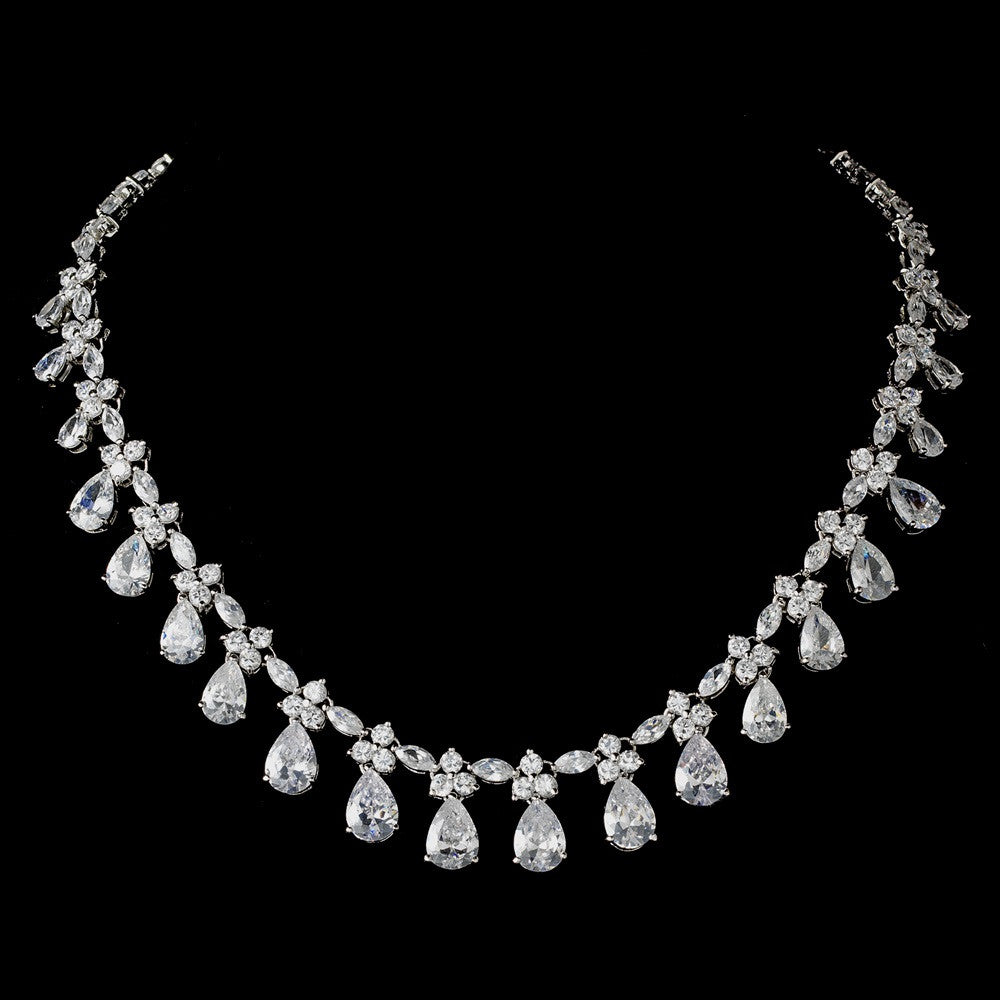 Silver Clear Bridal Wedding Necklace 2404