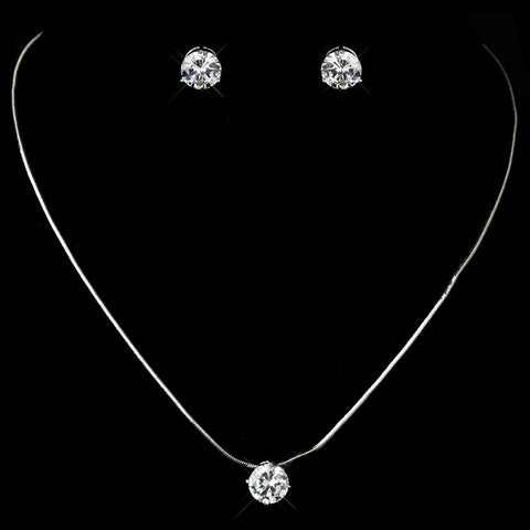 Silver Clear Oval CZ Crystal Bridal Wedding Necklace 2442 & Bridal Wedding Earrings 2432