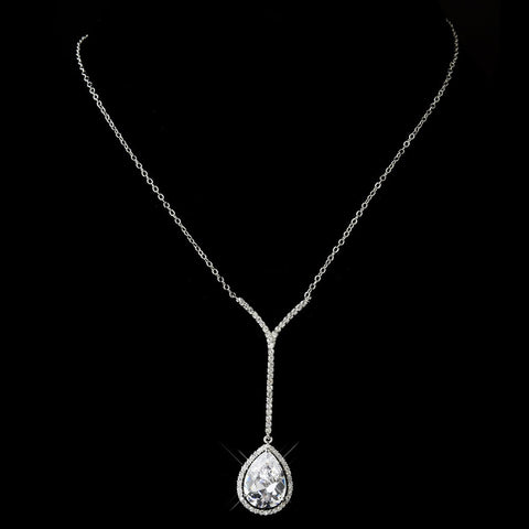 Antique Silver Clear CZ Crystal Tear Drop Bridal Wedding Necklace 2580 and Bridal Wedding Earrings 5172 Bridal Wedding Jewelry Set
