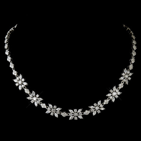 Sparkling and Charming Plated Silver Clear CZ Bridal Wedding Necklace 2626