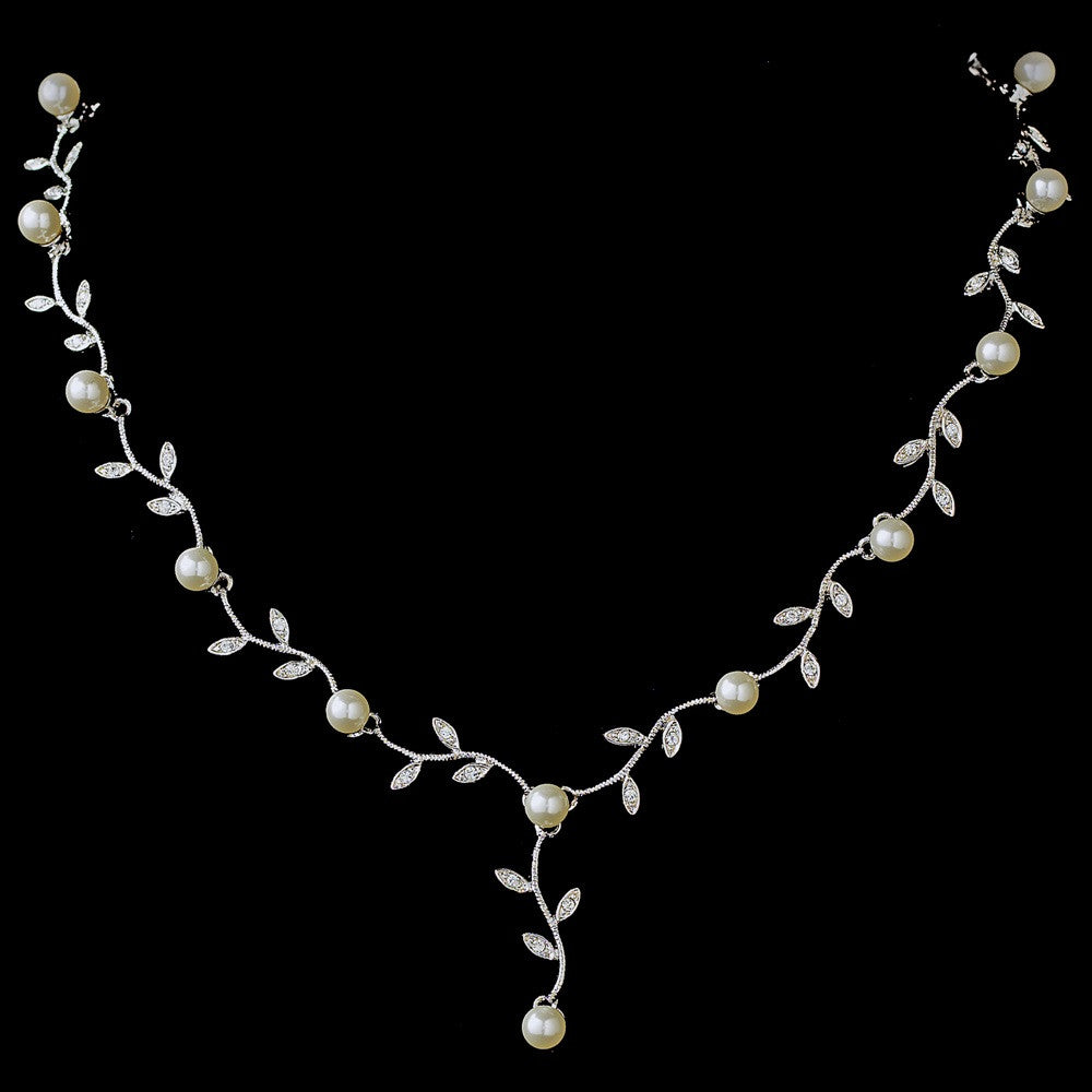 Silver & White Pearl Vine Bridal Wedding Necklace N 2657