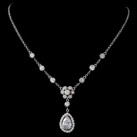 Bridal Wedding Necklace Earring Set N 2724 E 3091 Silver Clear