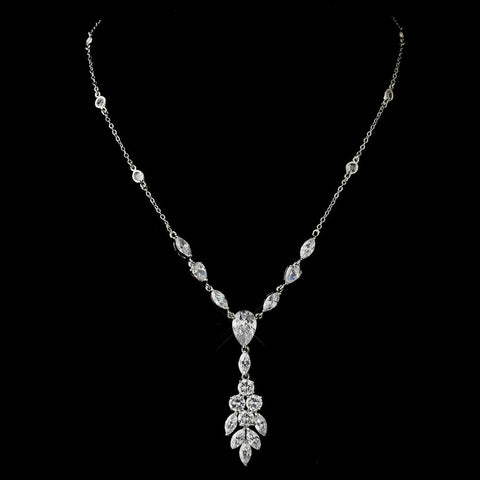 Gorgeous Antique Silver Clear Cubic Zirconia Bridal Wedding Necklace 2745