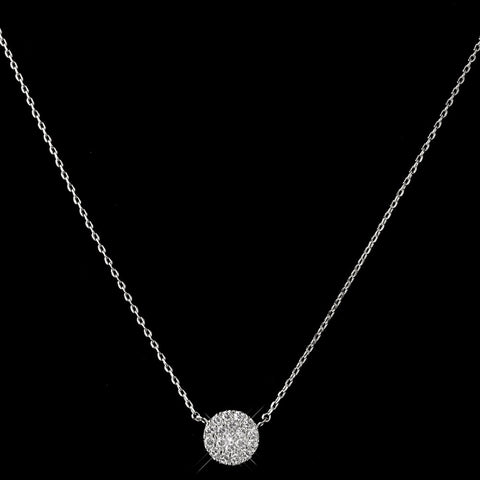Rhodium Clear CZ Crystal Pave Round Circle Pendent Bridal Wedding Necklace 3505