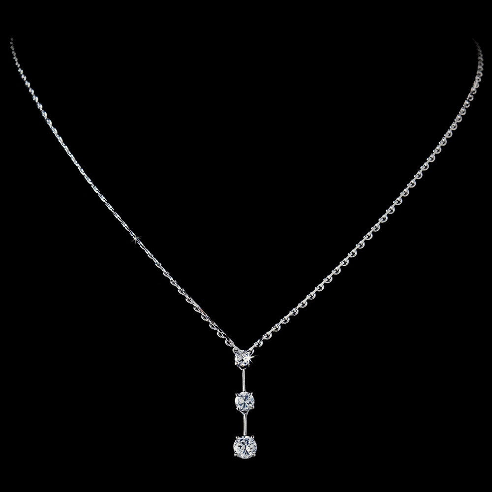 Captivating Antique Silver Clear CZ Drop Bridal Wedding Necklace N 3516