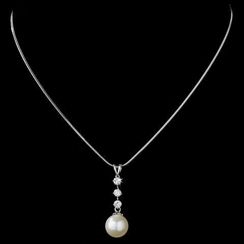 Elegance Three Stone Drop with Pearl Bridal Wedding Necklace N 3626
