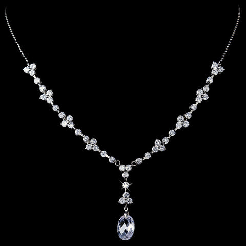Fabulous Silver Clear CZ Drop Bridal Wedding Necklace 3673