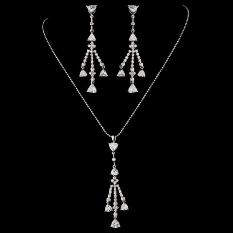 A Shimmering Chandelier Bridal Wedding Necklace Earring Set N 3811 E 3809 Silver Clear