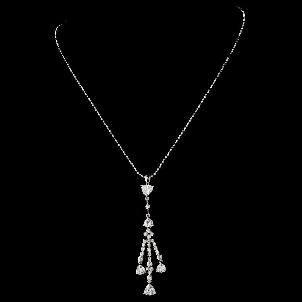 Gorgeous Antique Silver Clear Chandelier Drop CZ Bridal Wedding Necklace N 3811