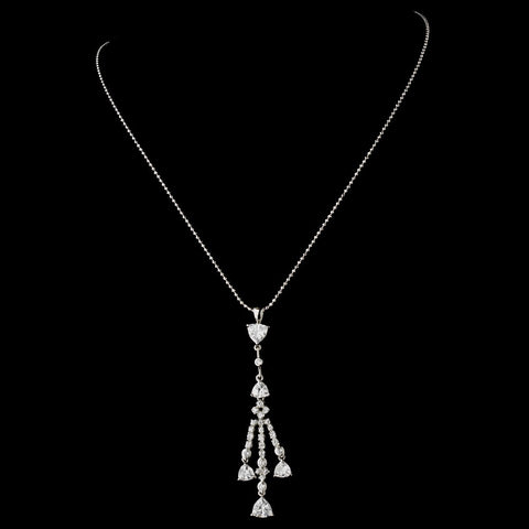 Gorgeous Antique Silver Clear Chandelier Drop CZ Bridal Wedding Necklace N 3811