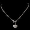 Antique Silver Clear Heart Bridal Wedding Necklace N 3843