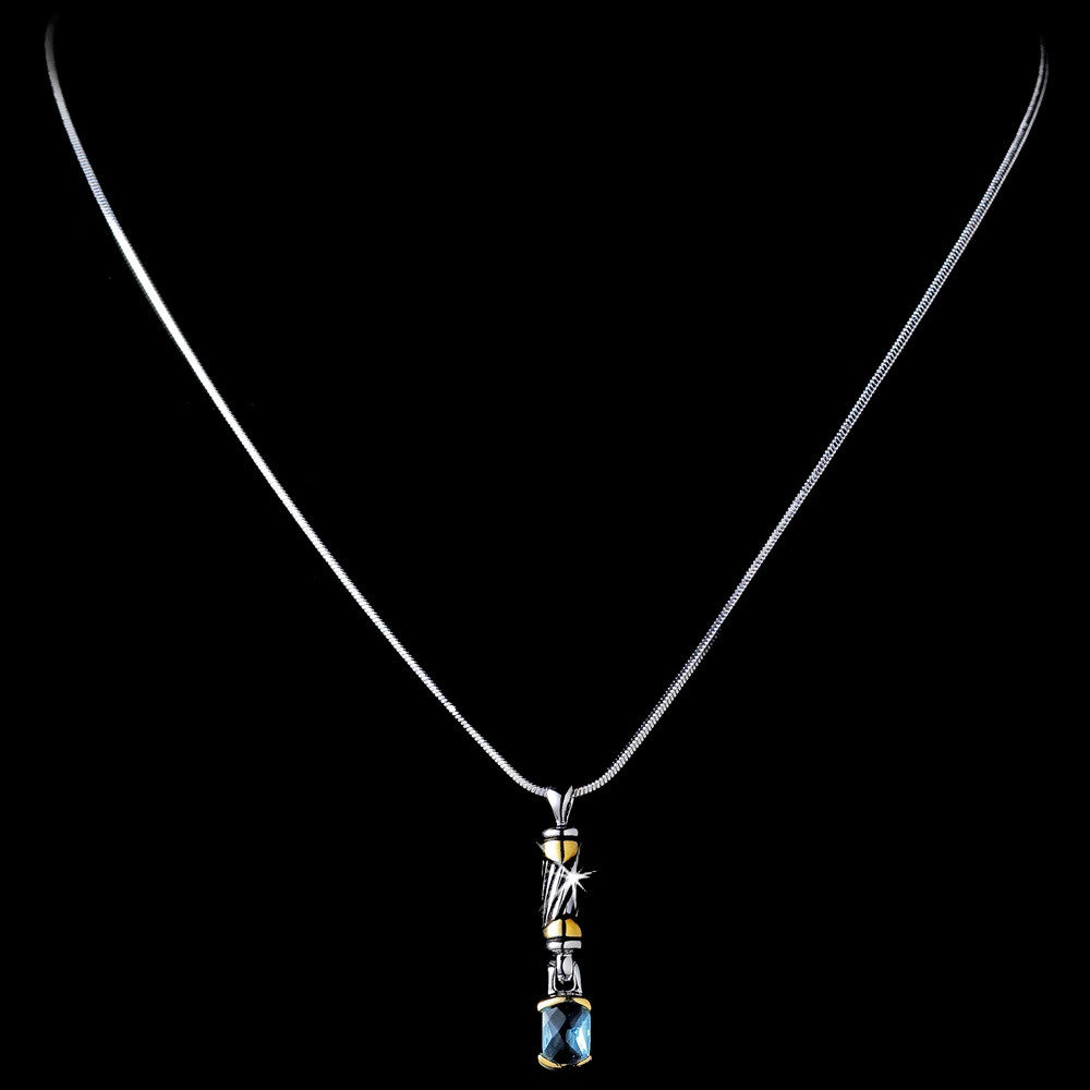 Stunning Silver Designer Inspired Light Blue Crystal Pendant Bridal Wedding Necklace 4082