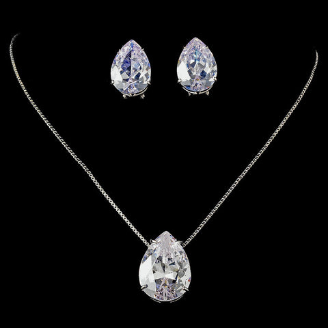 Stunning & Sophisticated, Large Cubic Zirconium Teardrop Bridal Wedding Jewelry Set N 5006 & E 5335