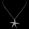 Antique Silver Clear CZ Crystal Starfish Bridal Wedding Necklace 5010
