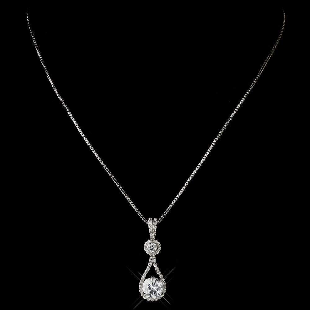 Silver Clear CZ Crystal Tear Drop Bridal Wedding Necklace 5042 & Bridal Wedding Earrings 5405 Bridal Wedding Jewelry Set