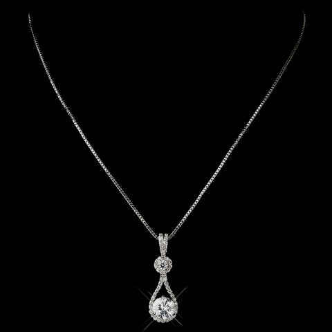 Silver Clear CZ Crystal Tear Drop Bridal Wedding Necklace 5042