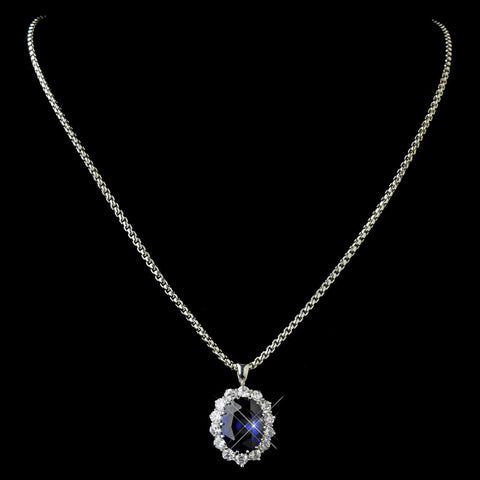 Royal Princess Kate Middleton Inspired Sapphire CZ Bridal Wedding Necklace Chain 5055 w/ Pendent 5014