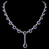 Silver CZ Crystal and Sapphire Stone Bridal Wedding Necklace 5063 & Earrings 5560 Bridal Wedding Jewelry Set