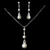 Silver Clear Diamond White Pearl Bridal Wedding Necklace 5077 & White Pearl Bridal Wedding Earrings 5484