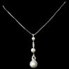 Silver Clear Diamond White Pearl Bridal Wedding Necklace 5077 & White Pearl Bridal Wedding Earrings 5484