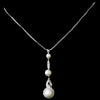 Classy Silver Clear CZ & Diamond White Pearl Drop Bridal Wedding Necklace 5077