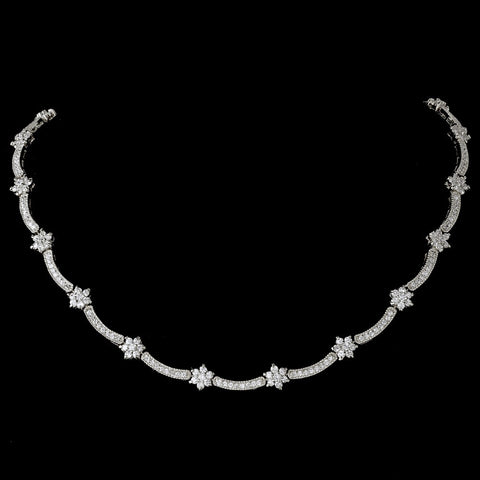 Vintage Silver Clear Cubic Zirconia Bridal Wedding Necklace N 6009