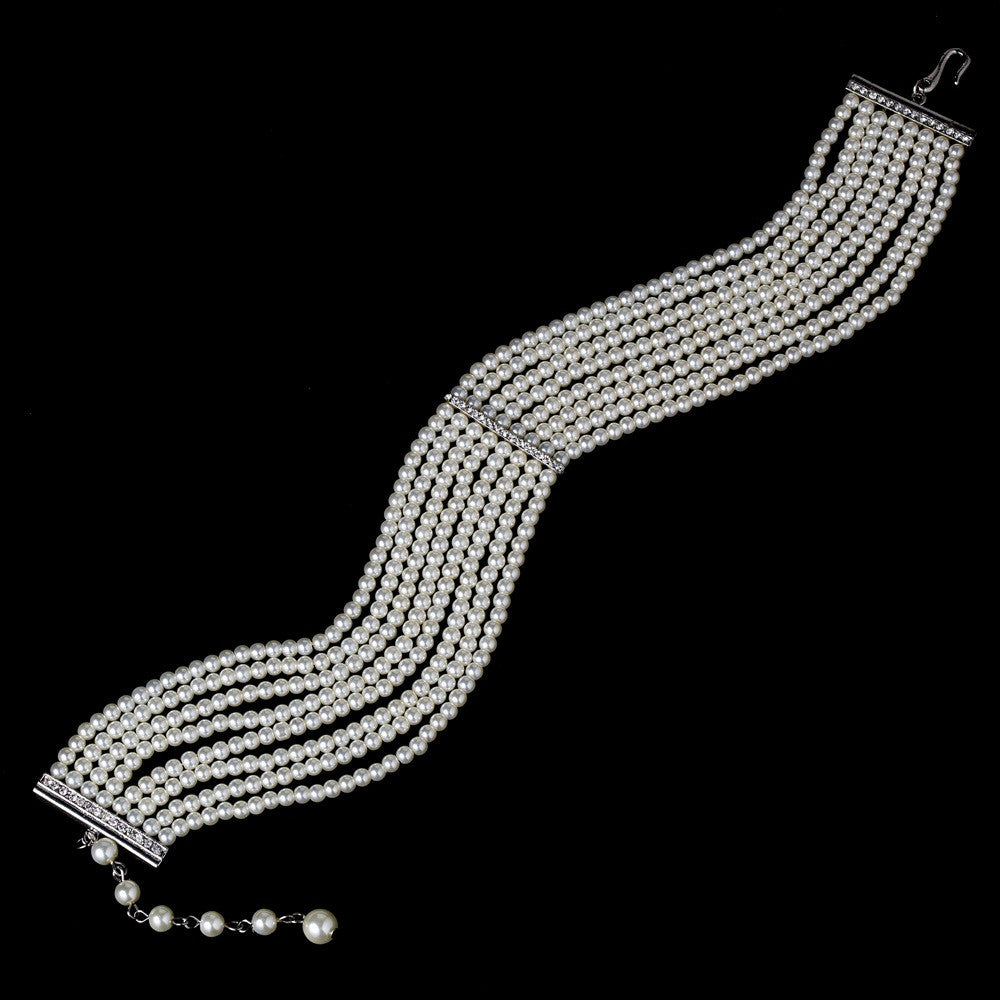 Elegant Silver Pearl 8 Strand Choker N 601