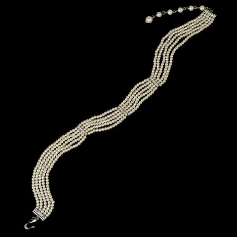 5 Row Choker Pearl Bridal Wedding Necklace N 602 Silver Ivory