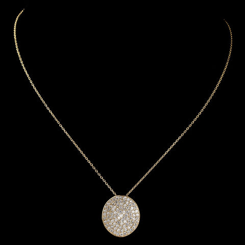 Gold Clear Rhinestone Circle Pendant Bridal Wedding Necklace 6042