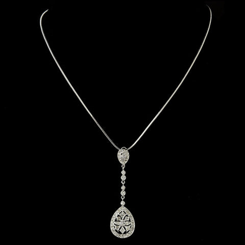 Antique Silver Clear CZ Crystal Bridal Wedding Necklace 6500