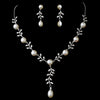 Antique Silver Diamond White Pearl Bridal Wedding Necklace 6518 & Bridal Wedding Earrings 6512 Bridal Wedding Jewelry Set