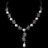 Antique Silver Diamond White Pearl Bridal Wedding Necklace 6518 & Bridal Wedding Earrings 6512 Bridal Wedding Jewelry Set