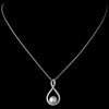 Antique Rhodium Silver Clear Pave CZ Crystal Eternity Pendent w/ Diamond White Pearl Bridal Wedding Necklace 7727