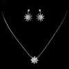 Antique Rhodium Silver Clear Snowflake Encrusted Pendent Necklace & Petite Snowflake Drop Earrings Bridal Wedding Jewelry Set 7737