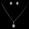 Antique Rhodium Silver Clear Oval Pendent Drop Bridal Wedding Necklace 7738 & Oval Pave Encrusted Stud Earrings 7739 Jewelry Set