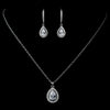 Antique Rhodium Silver Clear CZ Crystal Teardrop Pendent Necklace & Teardrop Leverback Dangle Bridal Wedding Jewelry Set 7740