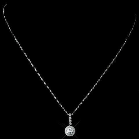 Antique Rhodium Silver Clear CZ Crystal Round Pave Encrusted Pendent Bridal Wedding Necklace 7741