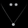 Antique Rhodium Silver Clear CZ Flower Encrusted Cluster Pendent Necklace & Cluster Flower Stud Bridal Wedding Jewelry Set 7742