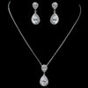 Rhodium Clear CZ Teardrop Pendant Bridal Wedding Jewelry Set 7761
