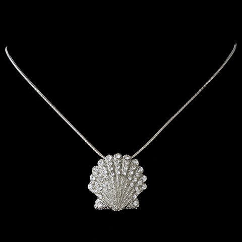 Silver Clear Sea Shell Bridal Wedding Necklace 7800