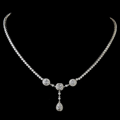 Antique Silver Clear Multi Cut CZ Stone Bridal Wedding Necklace 8103 & Bridal Wedding Earrings 8106 Bridal Wedding Jewelry Set