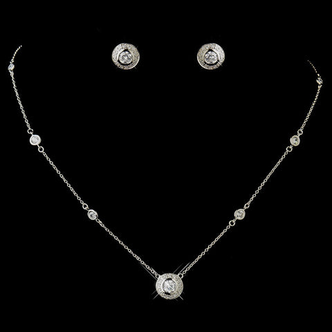 Antique Silver Clear CZ Stone Bridal Wedding Necklace 8112 and Bridal Wedding Earrings 8118 Bridal Wedding Jewelry Set