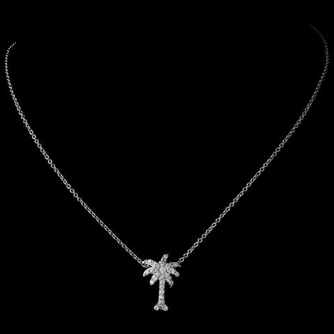 Glistening Cubic Zirconia Palm Tree Bridal Wedding Necklace in Silver 8117