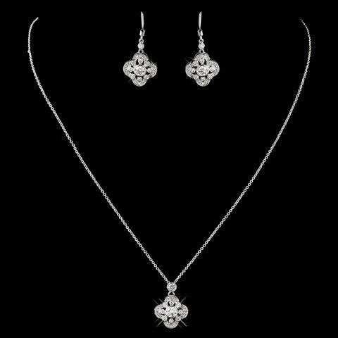 Antique Silver Clear CZ Crystal Bridal Wedding Necklace 8119 & Bridal Wedding Earrings 8107 Bridal Wedding Jewelry Set
